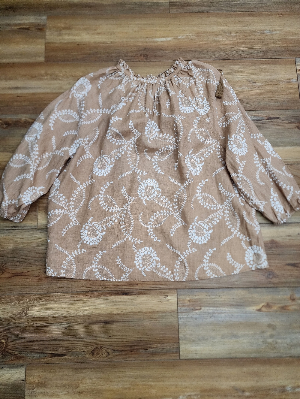 Lands' End Petite Linen Top Women's XL 18 Brown Floral - Picture 8 of 8